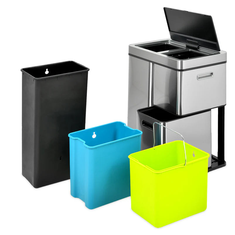 60L Touchless Triple Trash Bin with Sensor - 3 Compartments