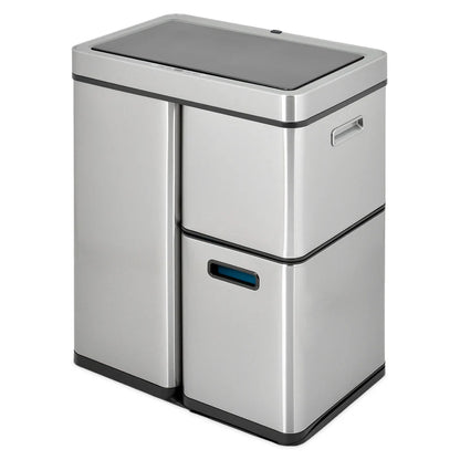 60L Touchless Triple Trash Bin with Sensor - 3 Compartments